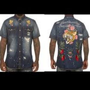 Akoo t. I clothing brand denim short sleeve shirt